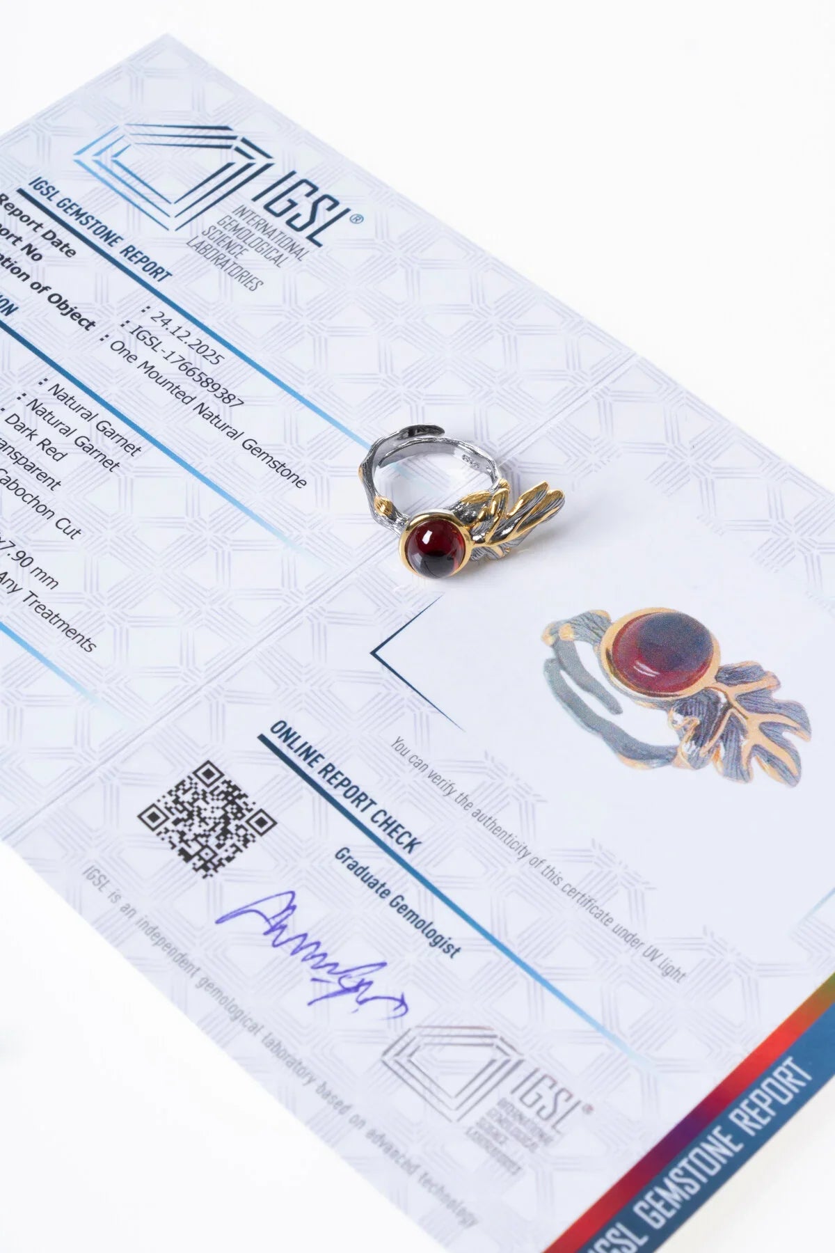 Sertifikalı İridyumlu Granat Lal Özel Tasarım Gümüş Yüzük(koleksiyonluk üründür)