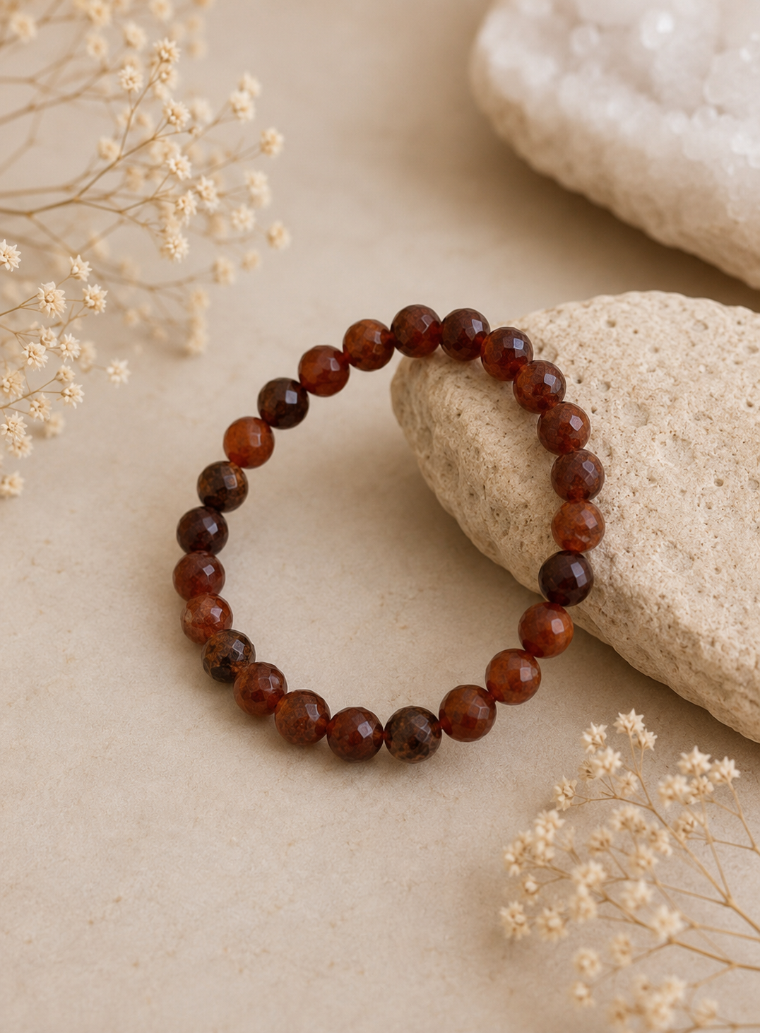 Bacvıa Doğal Taş 6 MM Faset Kesim Lal Garnet Doğal Taş Bileklik