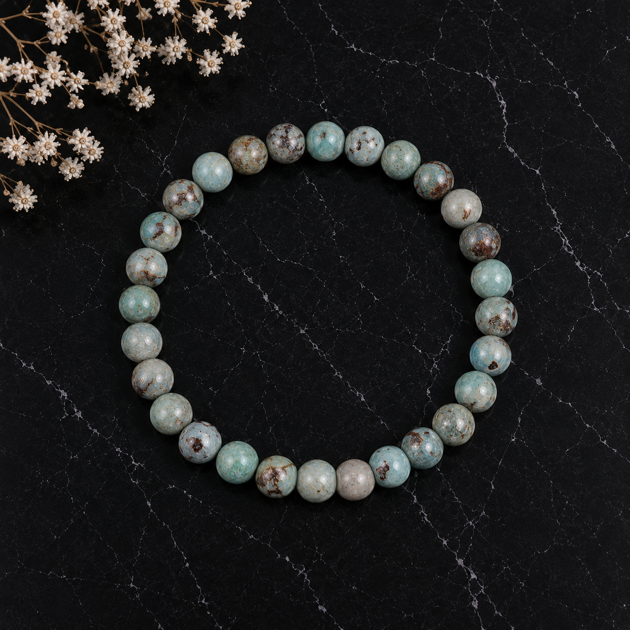 Bacvıa Doğal Taş 8 MM Küre Kesim Larimar Taşı Bileklik