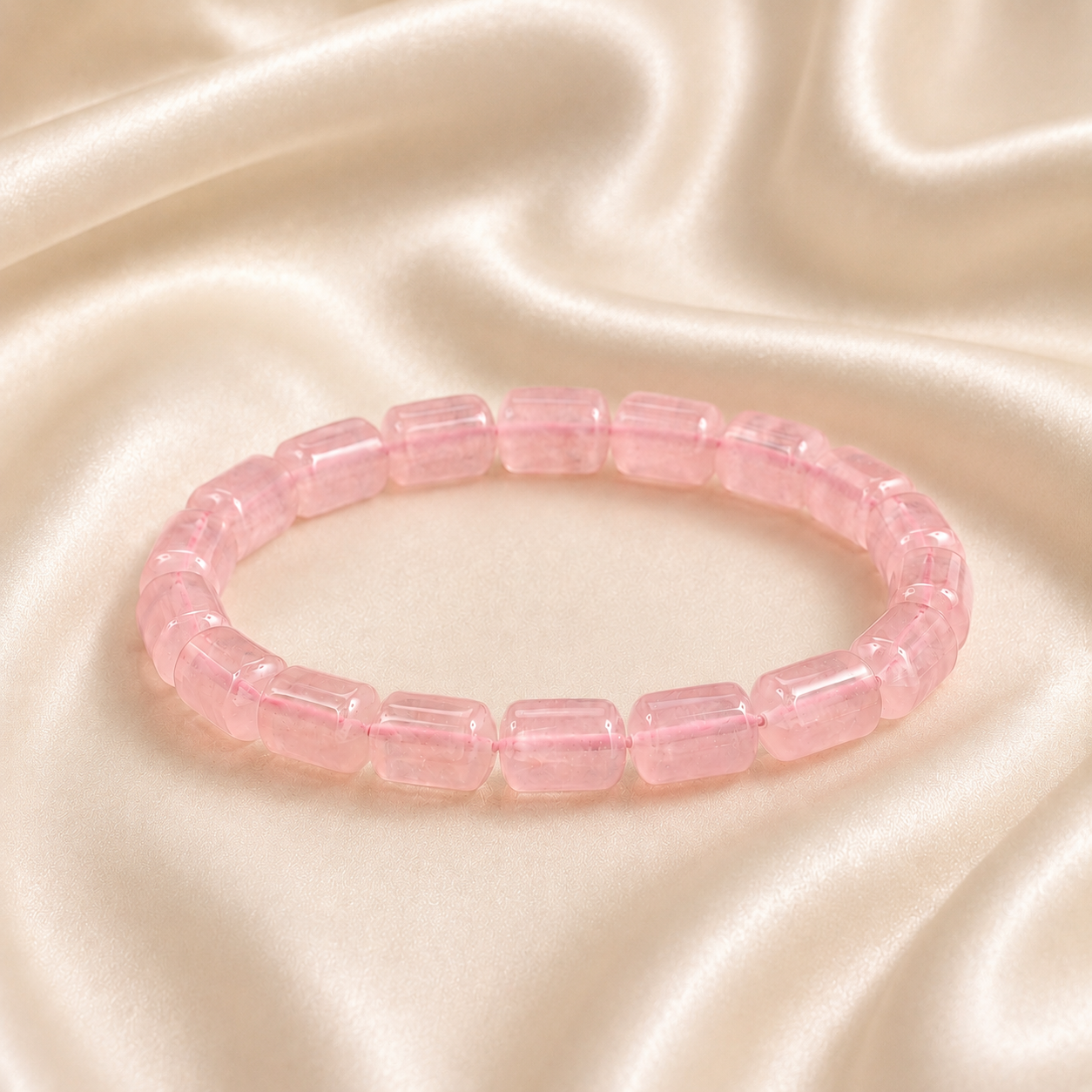 Bacvıa Doğal Taş Sertifikalı 17X12 MM Silindir Faset Kesim Pembe Kuvars Taşı Bileklik