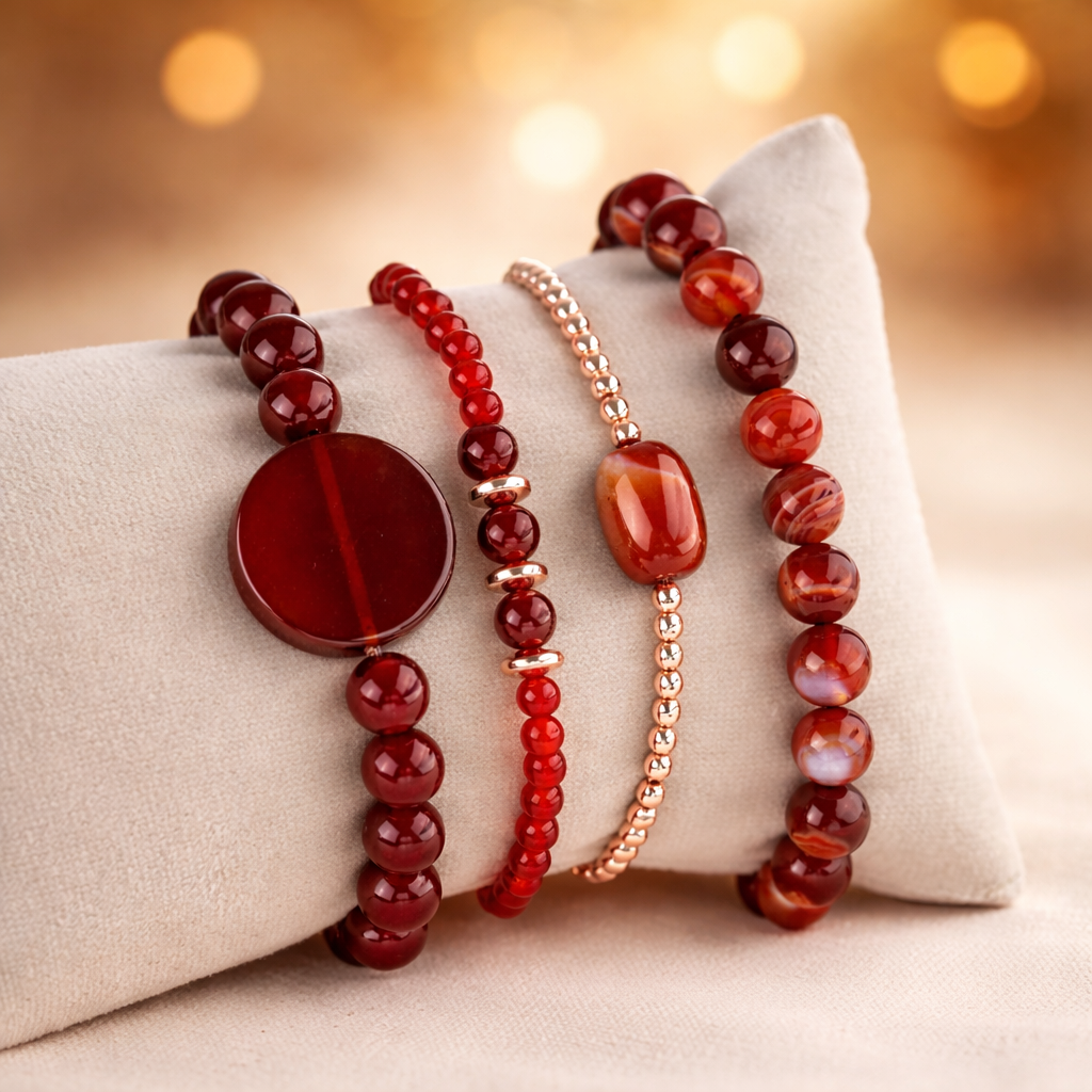 Kırmızı Akik Doğal Taş Kadın Bileklik Seti