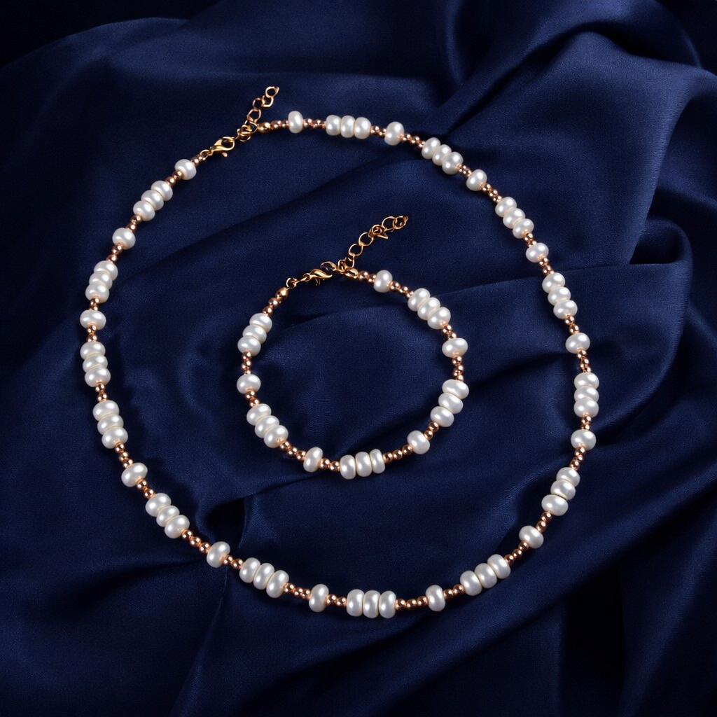 İnci-Hematit Doğal Taş Gümüş Takı Seti