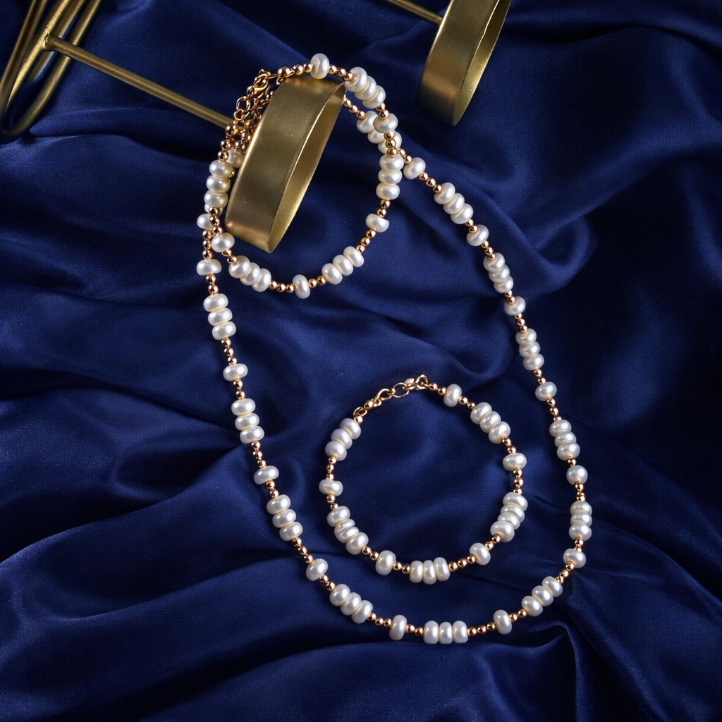 İnci-Hematit Doğal Taş Gümüş Takı Seti