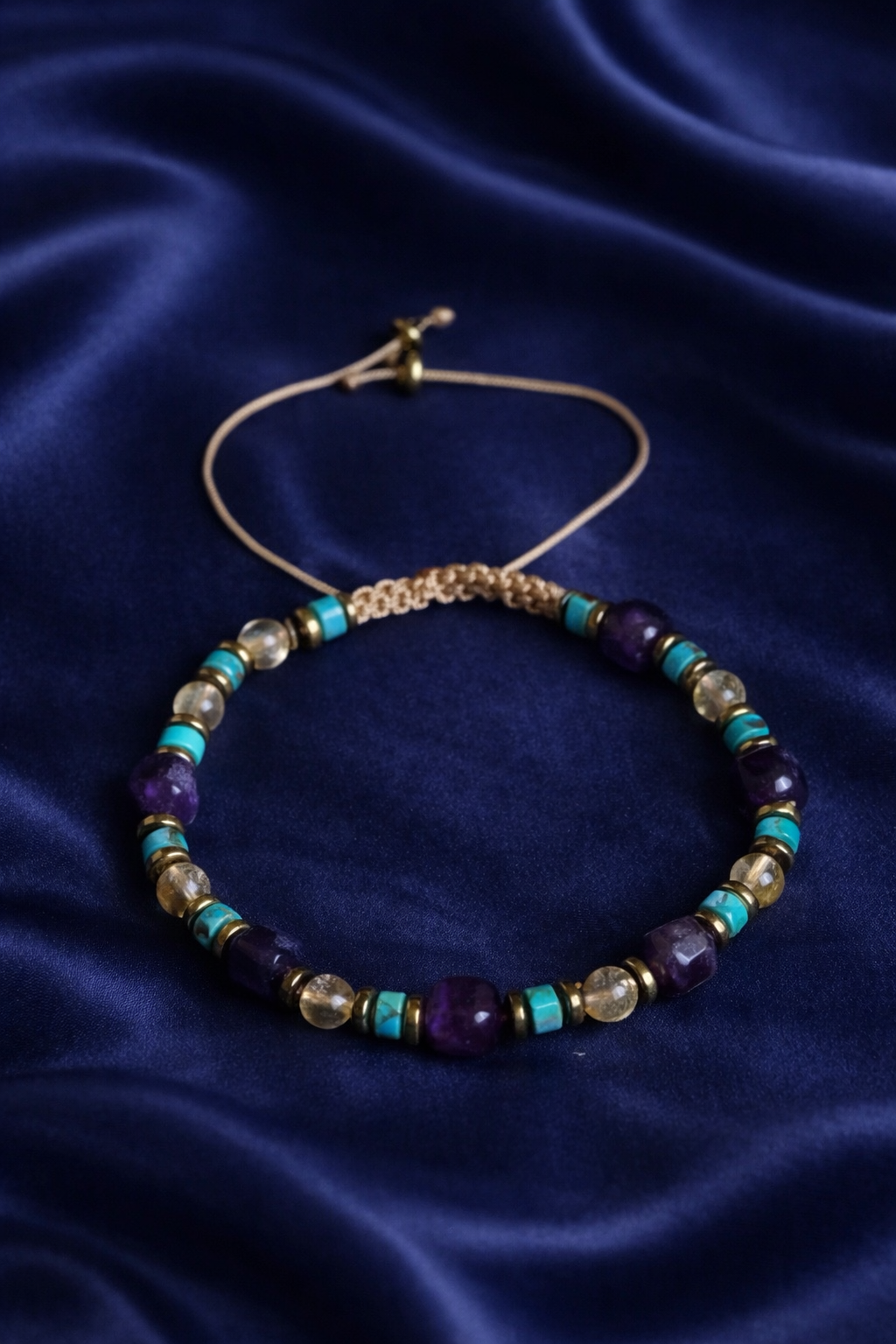 Ametist, Turkuaz ve Sitrin Doğal Taş Makrome Bileklik