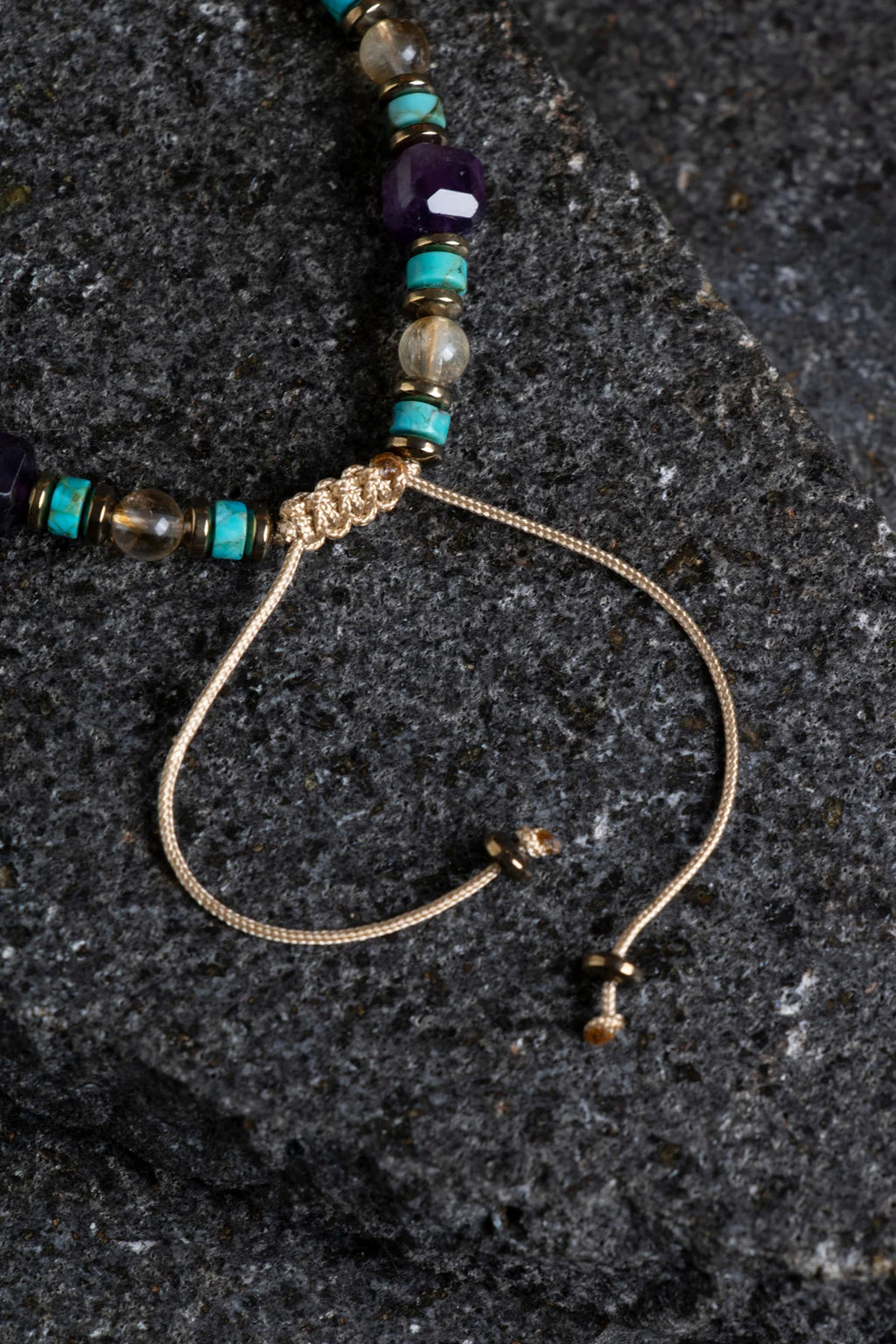 Ametist, Turkuaz ve Sitrin Doğal Taş Makrome Bileklik