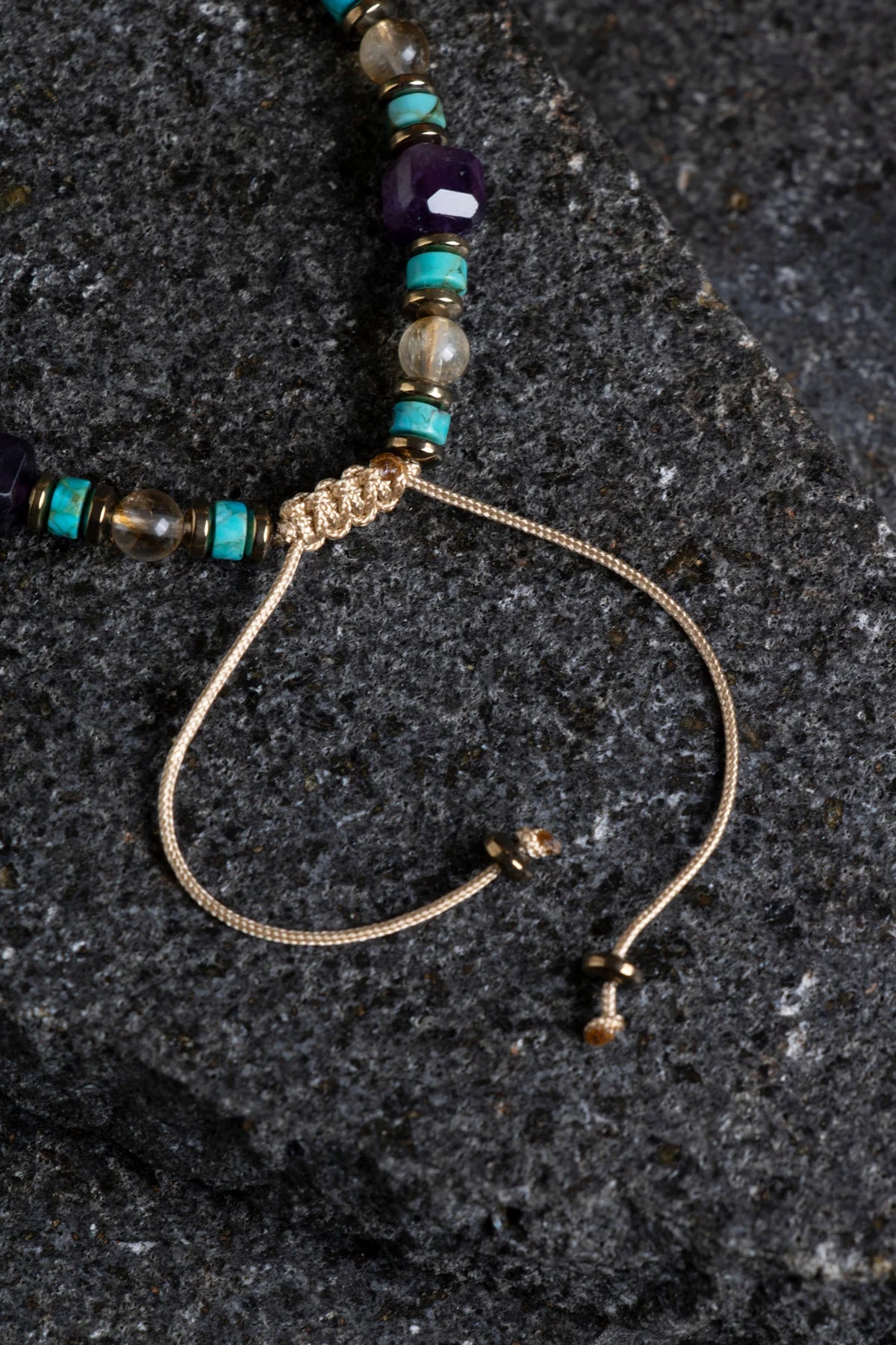 Ametist, Turkuaz ve Sitrin Doğal Taş Makrome Bileklik