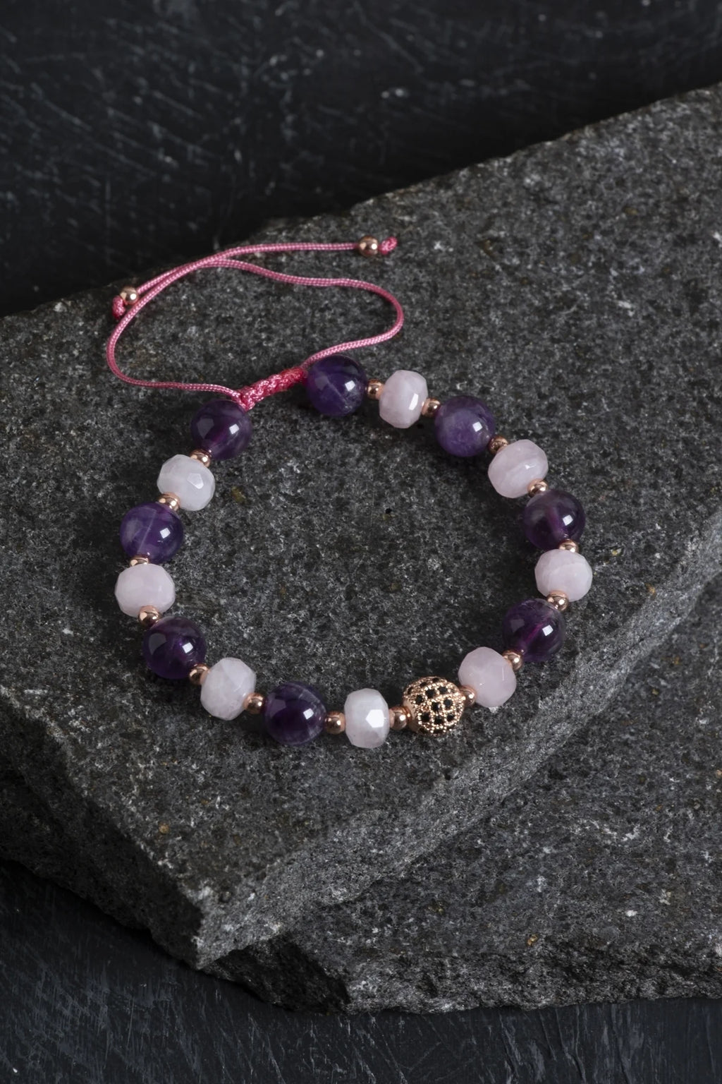 Ametist ve Pembe Kuvars Doğaltaş Bileklik