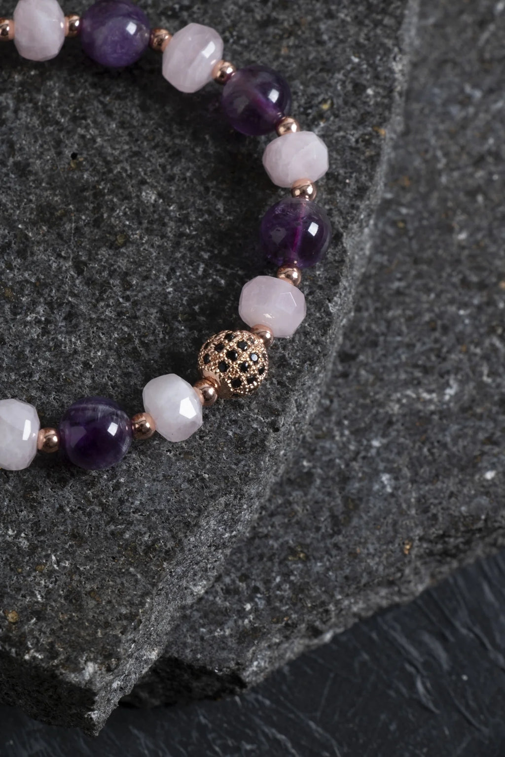 Ametist ve Pembe Kuvars Doğaltaş Bileklik