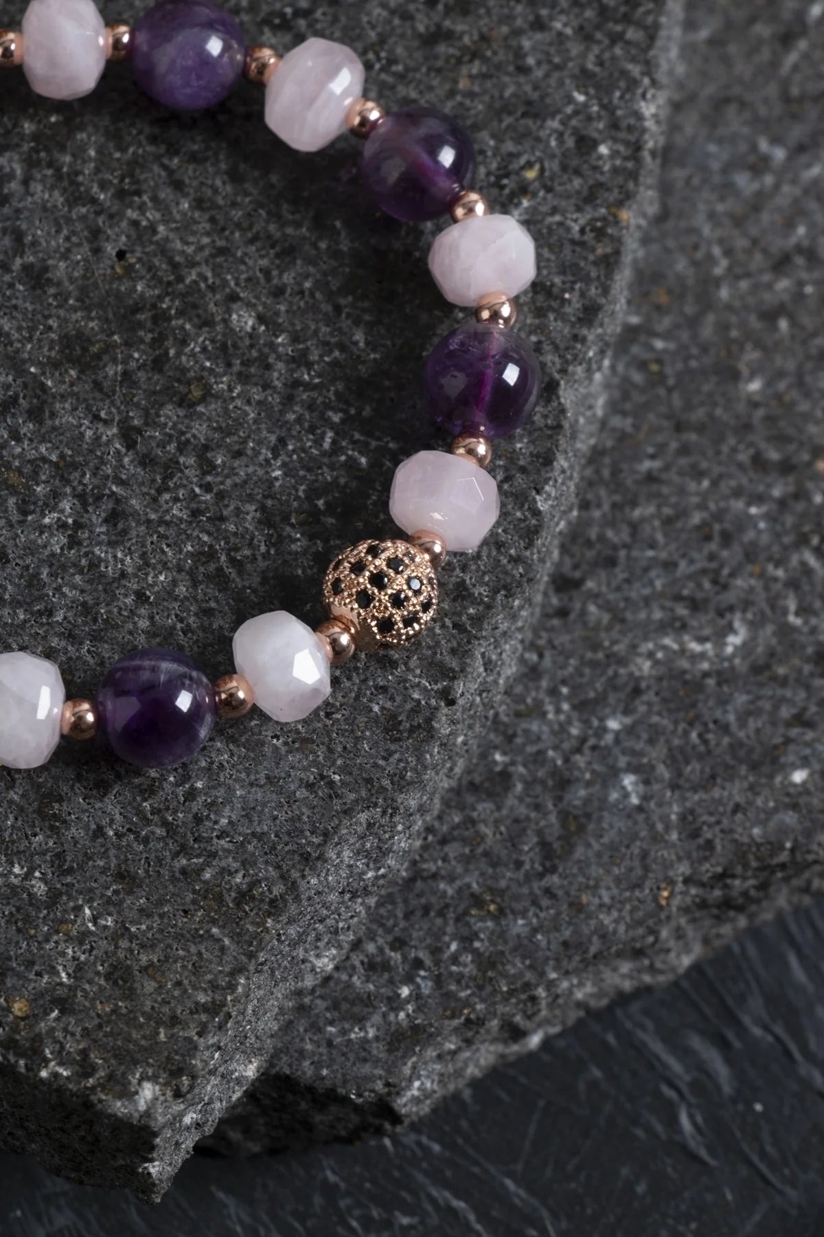 Ametist ve Pembe Kuvars Doğaltaş Bileklik