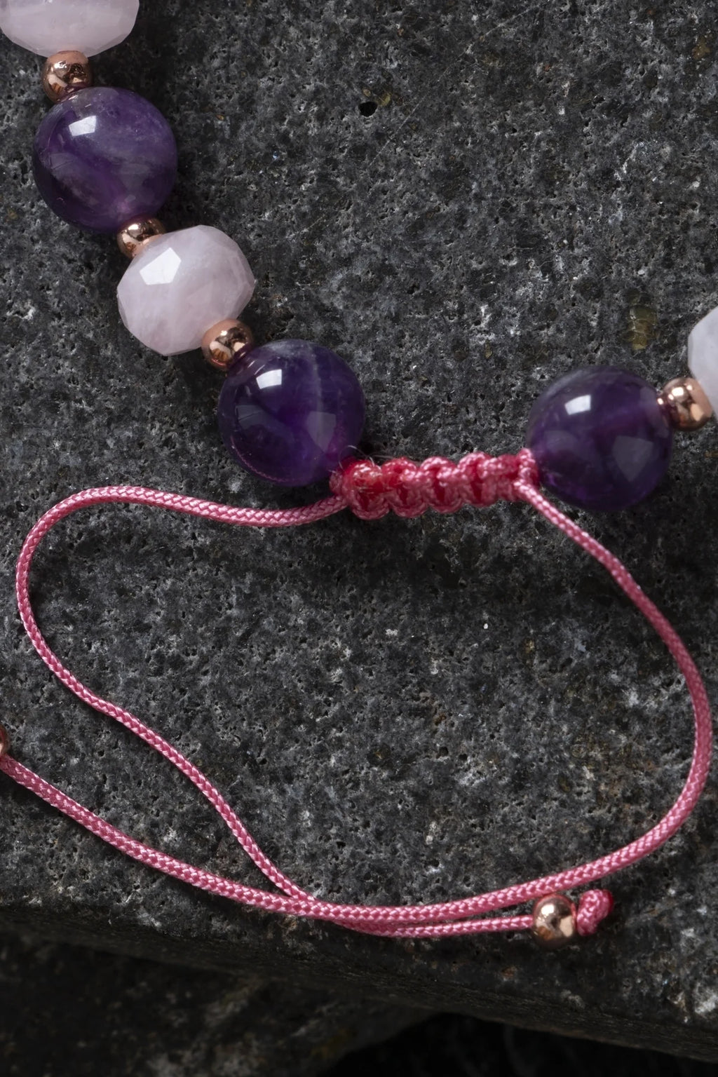 Ametist ve Pembe Kuvars Doğaltaş Bileklik