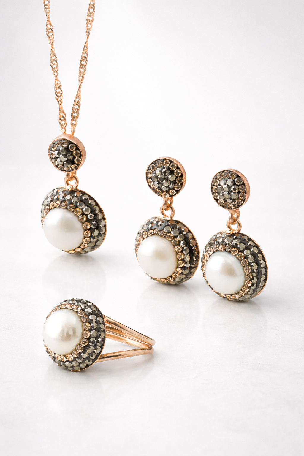 Sertifikalı Hakiki Orijinal İnci Yüzük-Küpe-Kolye Seti 925 Ayar Gümüş Takım