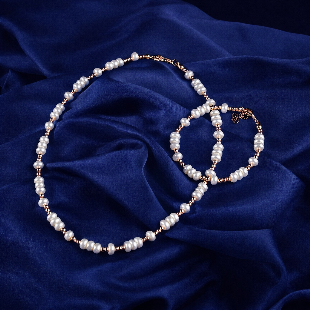 İnci-Hematit Doğal Taş Gümüş Takı Seti