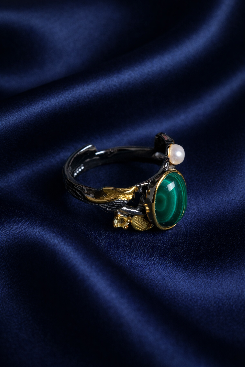 İridyumlu Özel Tasarım Malahit & İnci Gümüş