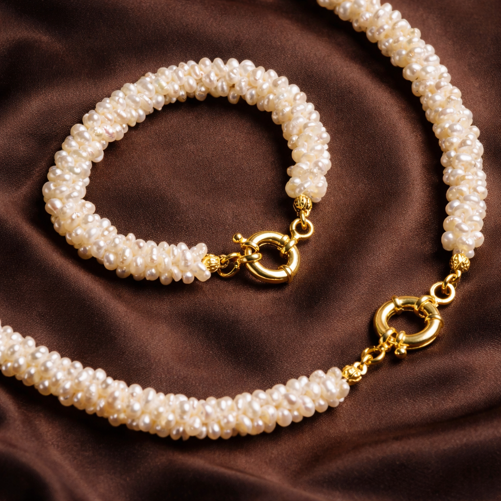 Burma Minimal İnci Kolye & Bileklik Seti