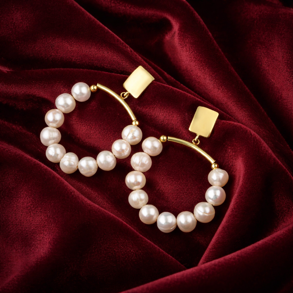 İnci Doğal Taş Gümüş Halka Küpe