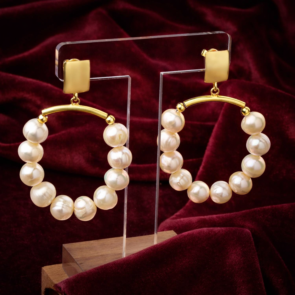 İnci Doğal Taş Gümüş Halka Küpe