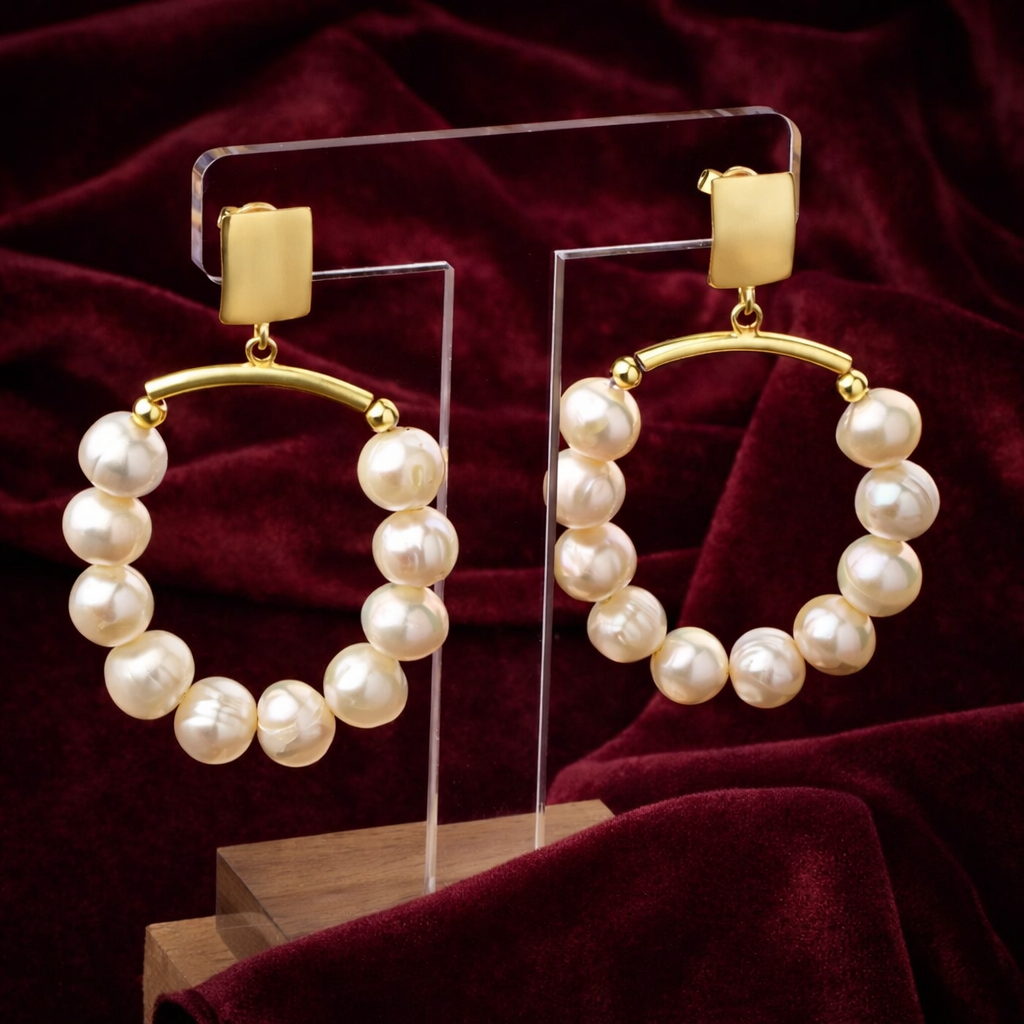 İnci Doğal Taş Gümüş Halka Küpe