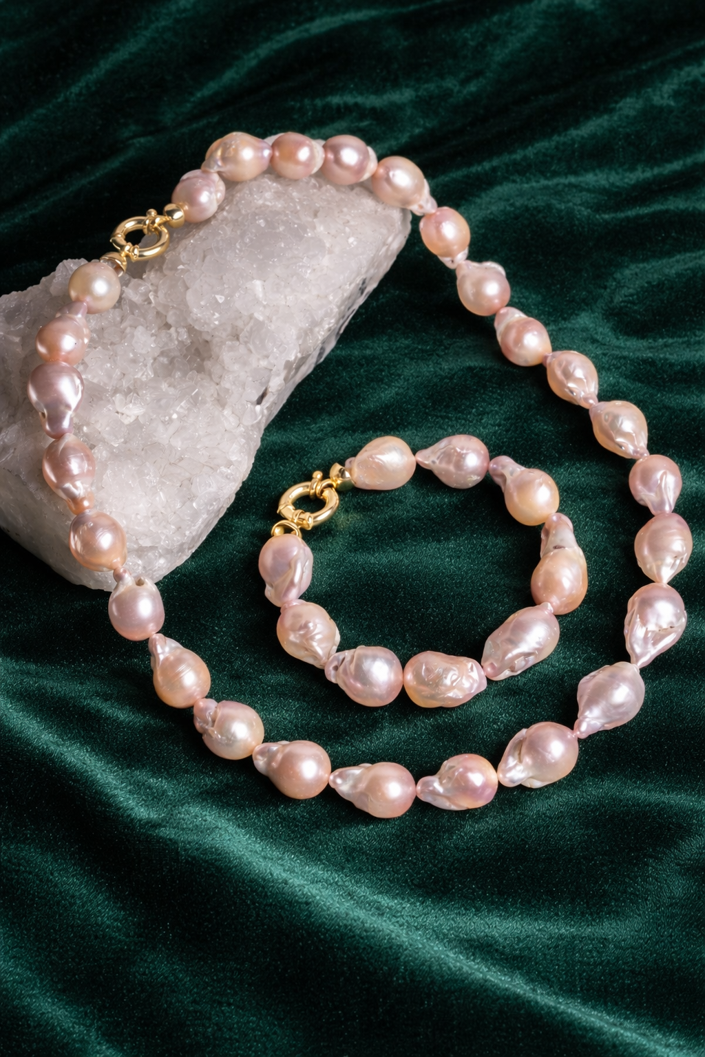 İnci Gümüş Kapama Doğal Taş Set