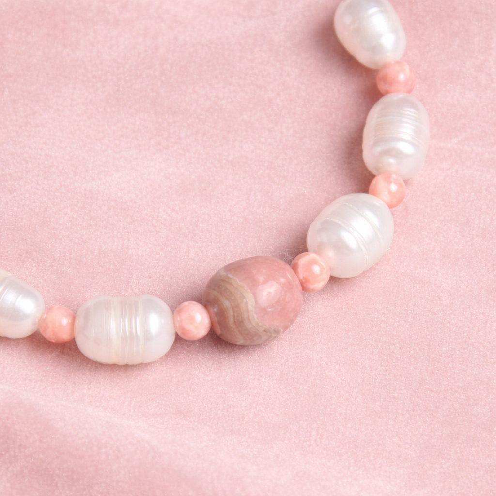 Orijinal İnci Rodokrozit Doğal Taş Bileklik-Dişil Enerji