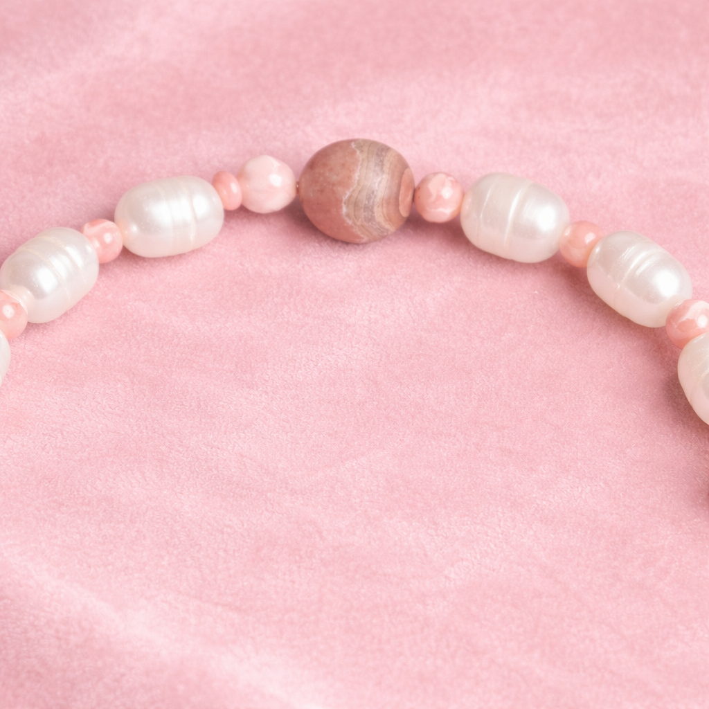 Orijinal İnci Rodokrozit Doğal Taş Bileklik-Dişil Enerji