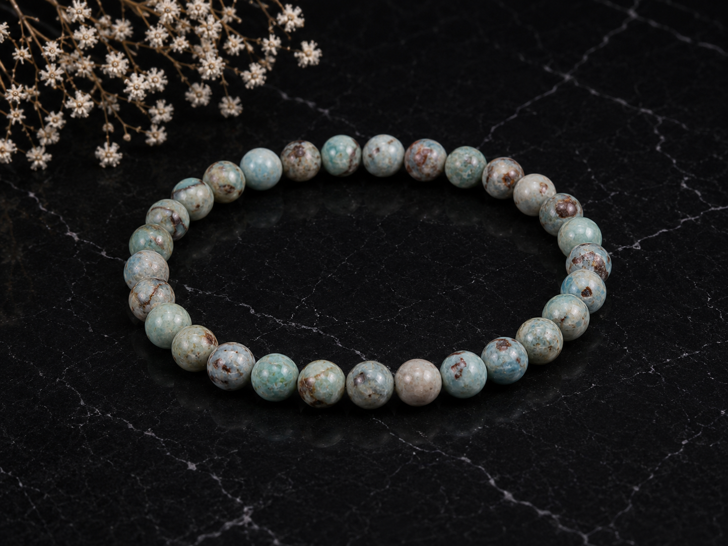 Bacvıa Doğal Taş 8 MM Küre Kesim Larimar Taşı Bileklik