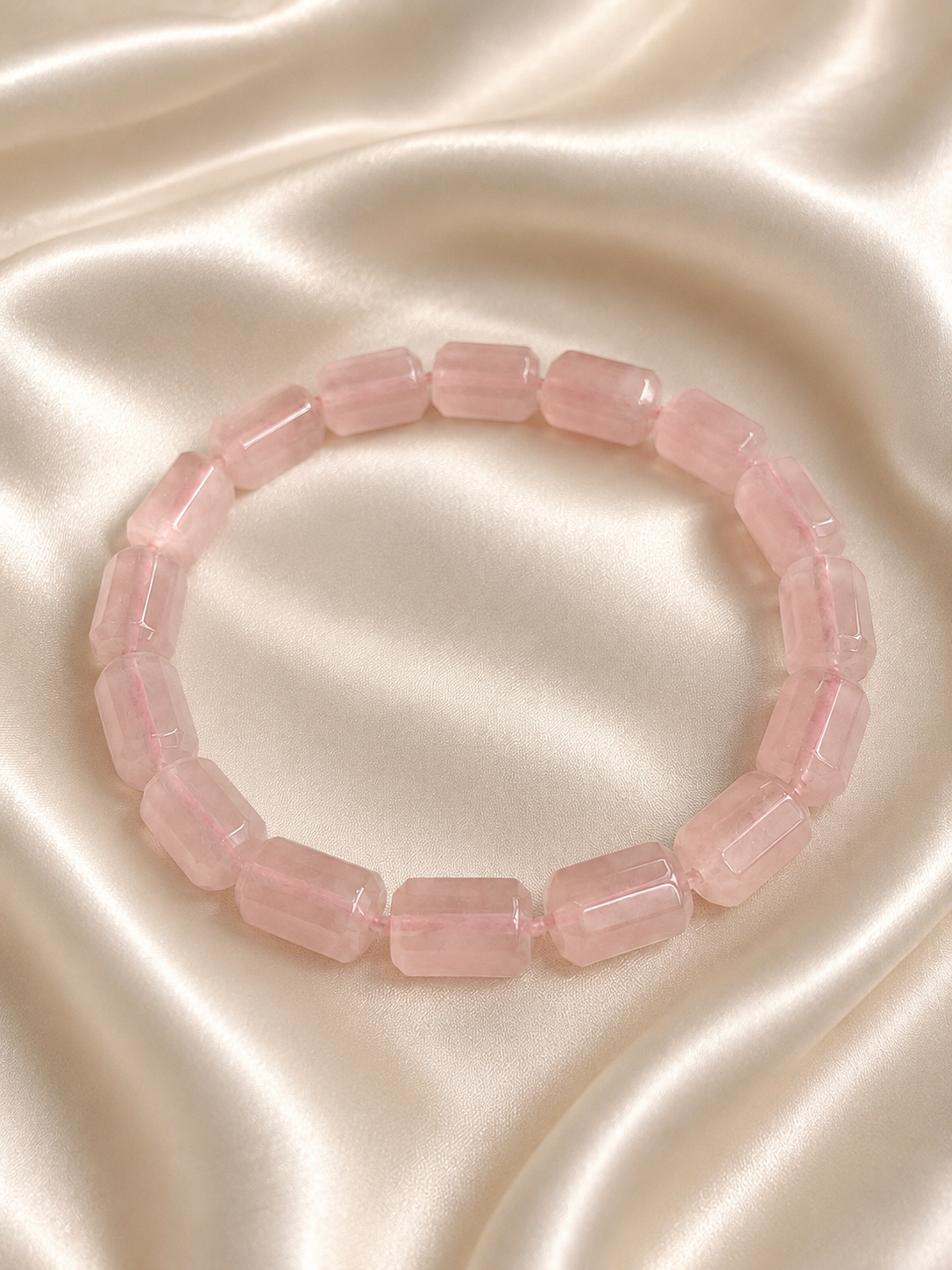 Bacvıa Doğal Taş Sertifikalı 17X12 MM Silindir Faset Kesim Pembe Kuvars Taşı Bileklik