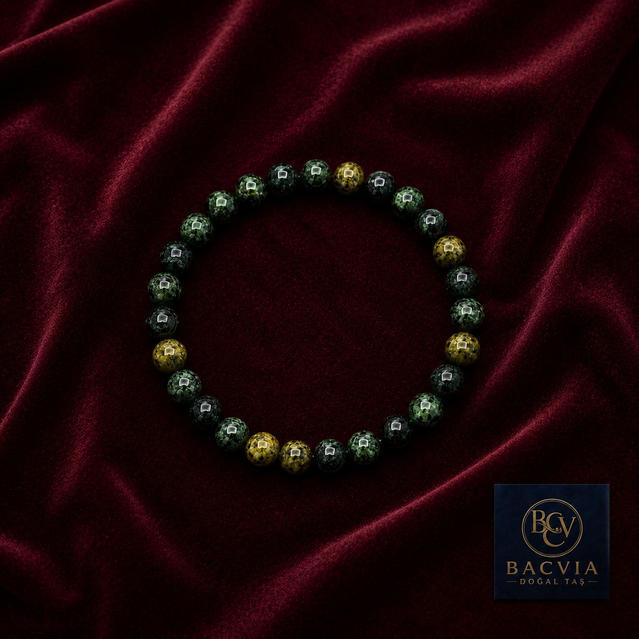 Bacvıa Doğal Taş Sertifikalı 8 MM Küre Kesim Kambaba Jasper Taşı Bileklik