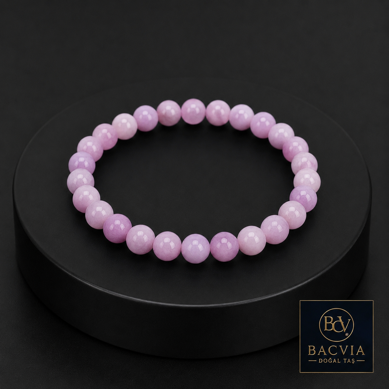 Bacvıa Doğal Taş Sertifikalı 8 MM Küre Kesim Kunzit Taşı Bileklik