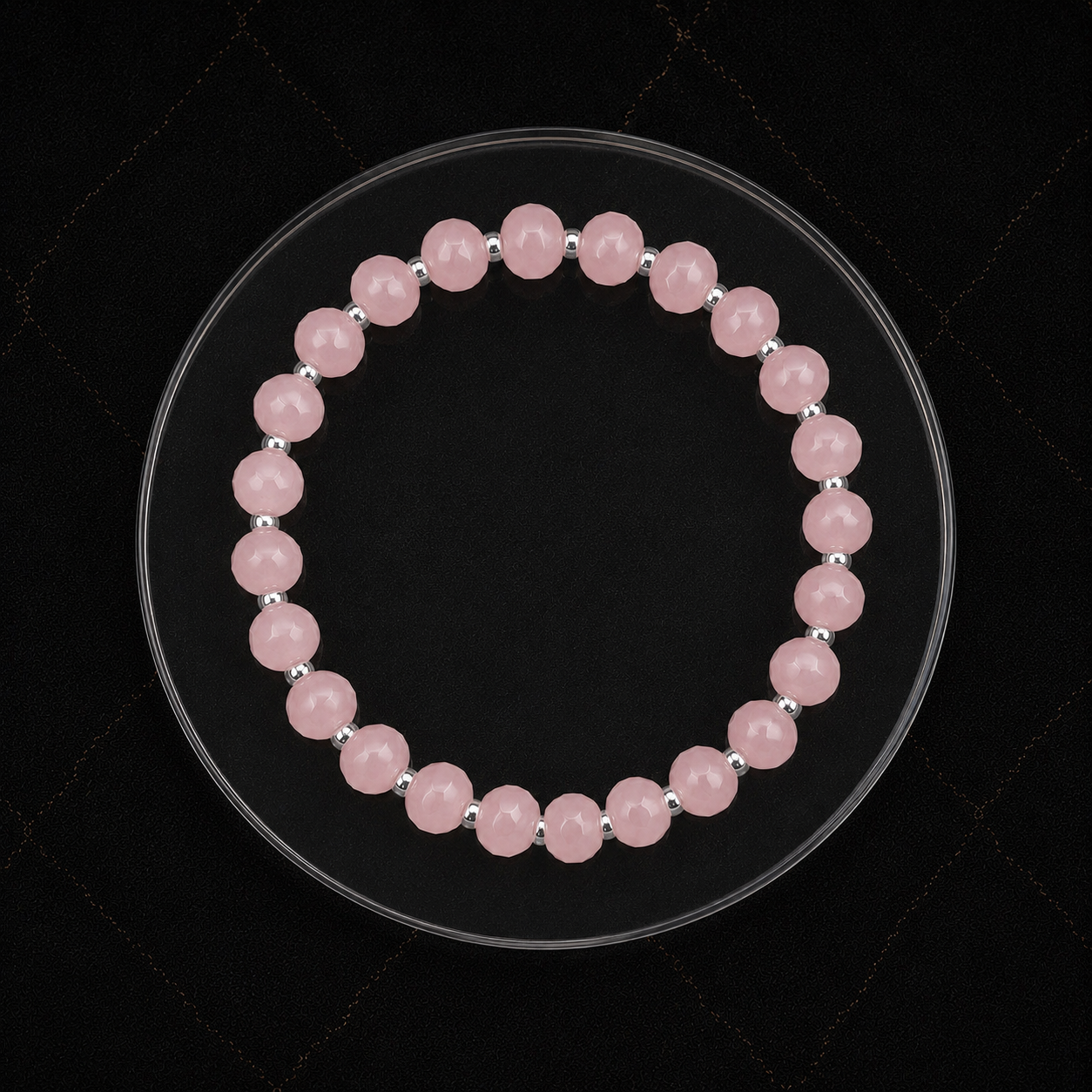 Bacvıa Doğal Taş Sertifikalı 8X6 MM Özel Faset Kesim Pembe Kuvars Gümüş Renk Hematit Bileklik
