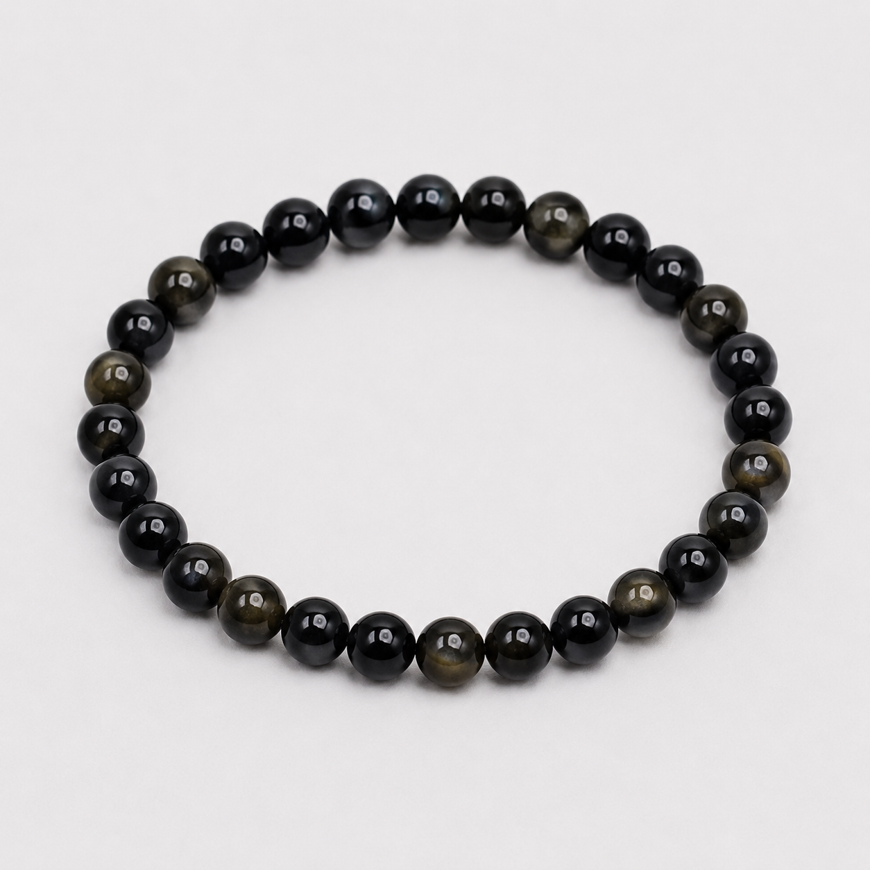 Bacvıa Doğal Taş 6 MM Küre Kesim Siyah Gold Obsidyen Bileklik