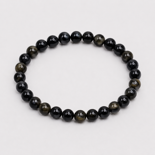 Bacvıa Doğal Taş 6 MM Küre Kesim Siyah Gold Obsidyen Bileklik