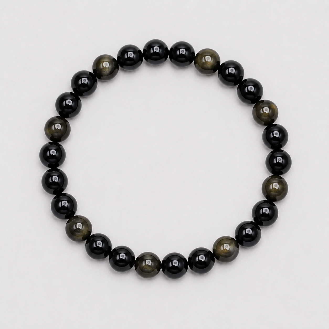 Bacvıa Doğal Taş 6 MM Küre Kesim Siyah Gold Obsidyen Bileklik
