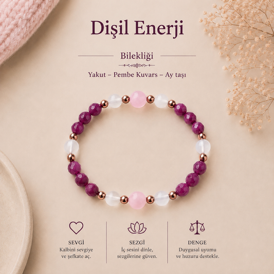 Bacvıa Doğal Taş Sertifikalı Dişil Enerji Bilekliği