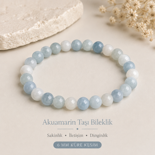 Bacvıa Doğal Taş Sertifikalı 6 MM Küre Kesim Akuamarin Bileklik